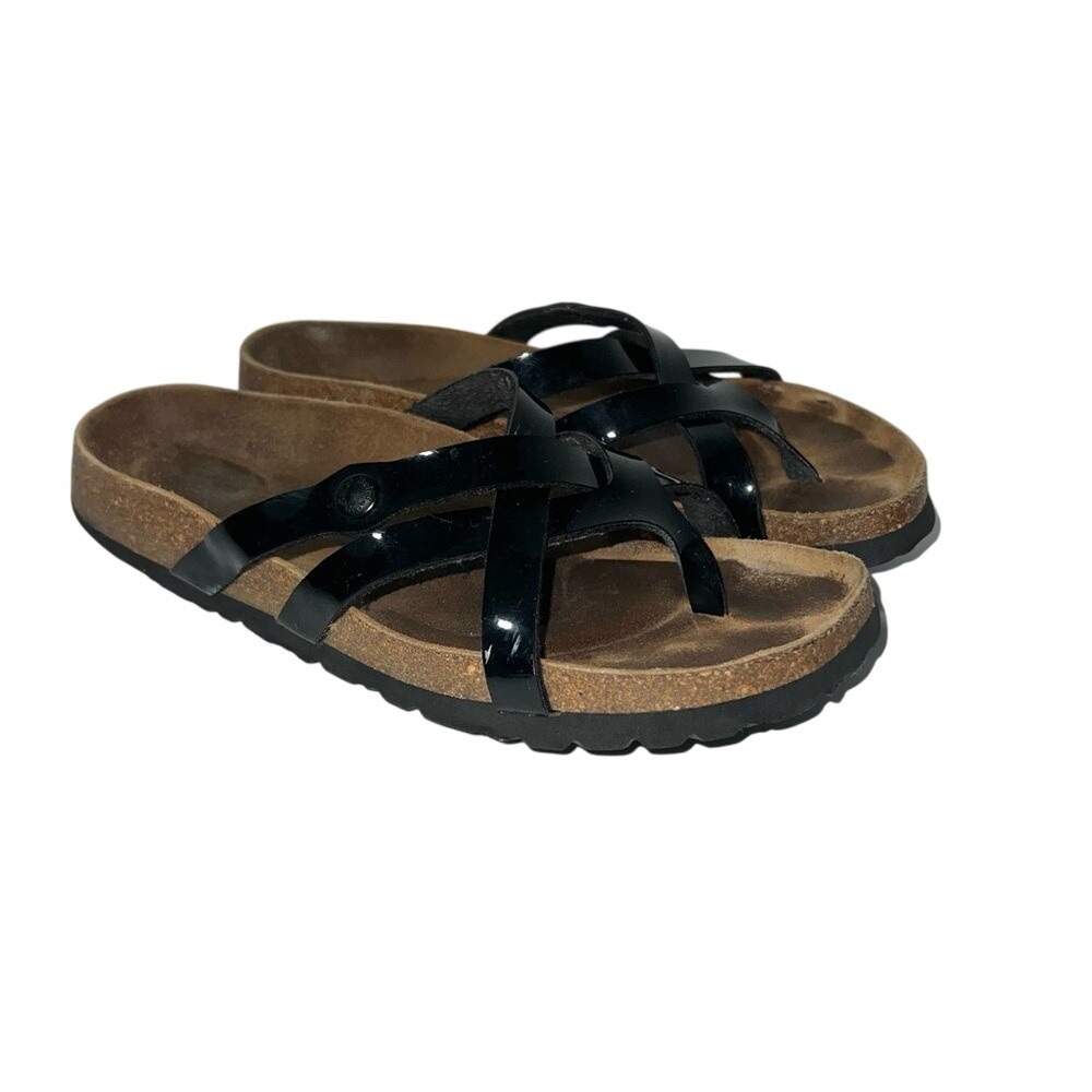 Betula by BIRKENSTOCK Vinja Black Patent Thong Sandals‎ Size EU 39 Women's 8